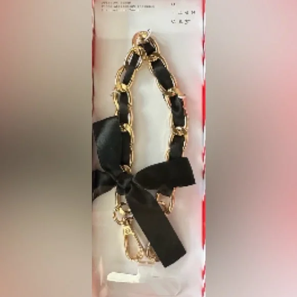 NIB Gold and Black Chain Wristlet Phone Strap with Bow - Picture 2 of 2